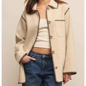 Z Supply Tan Jacket with Black Stitching